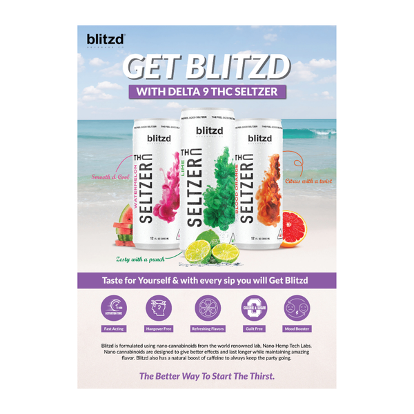 D Squared Worldwide Inc Marketing Material Blitzd Beach Theme - THC Seltzer A4 Poster