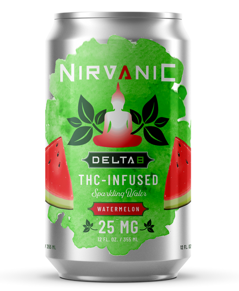 D Squared Worldwide Inc Beverages Watermelon Nirvanic Delta 8 Sparkling Water - THC Seltzer Drinks - Case of 24 Cans